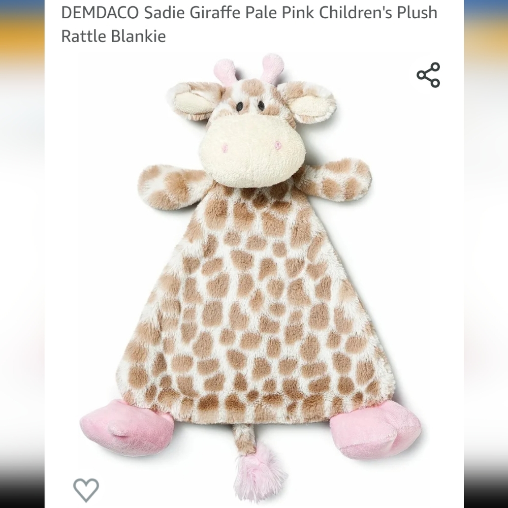 Demdeco Sadie giraffe rattle blanket- pink,tan,white